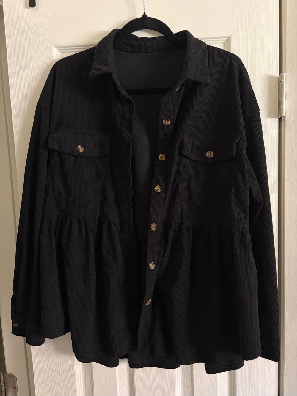 SHEIN Black Button-Front Peplum Utility Jacket